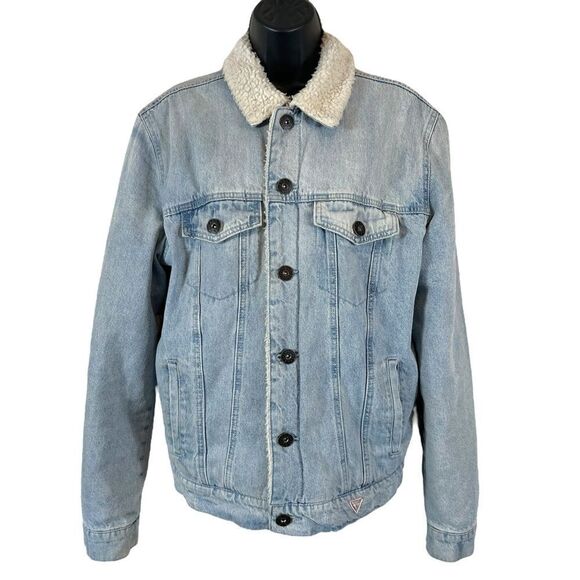 GUESS Sherpa-Lined Denim Trucker Jacket - Picture 1 of 10